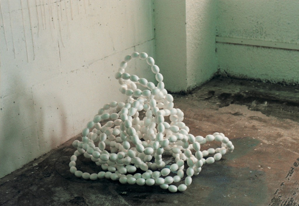 From the studio(Reel), styrofoam eegs, wire, variable dimensions, 2000