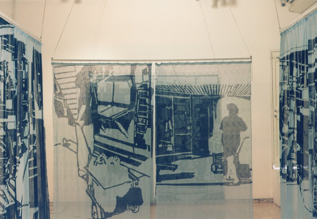 Mutual Installation, marker pen drawings on curtains, 2000 (5)