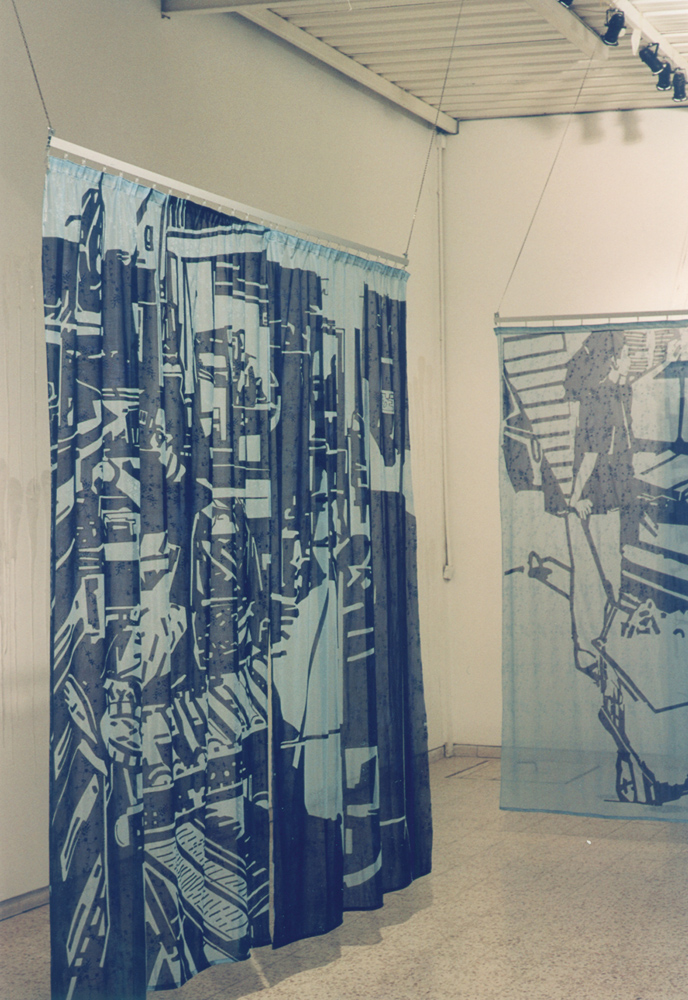 Mutual Installation, marker pen drawings on curtains, 2000 (6)