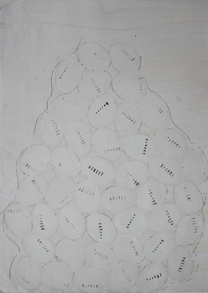 Untitled, from the series Eggs, graphite and acrylic on paper, 45x30cm, 1997