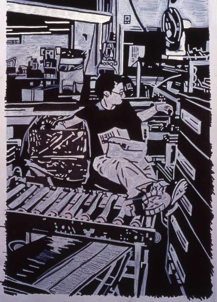 Skethes for final work, communal living in the Kibbutz, marker on paper, 2000